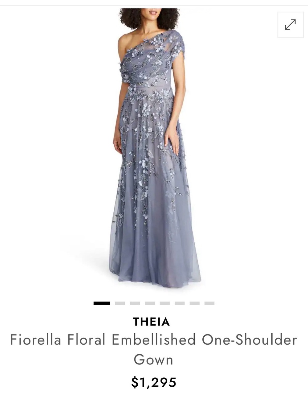 Theia One-Shoulder Floral Appliqué Maxi Dress in Dusty Sage